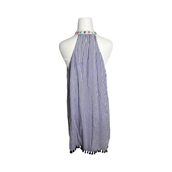 THML Large Embroidered Striped Halter Dress White Blue Pink Purple Summer‎ Beach - Picture 4 of 4